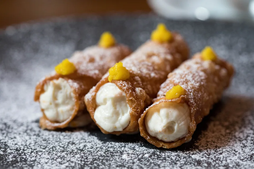 BookNoFees: Photo d’illustration : Cannoli fourré à la crème et saupoudré de sucre glace